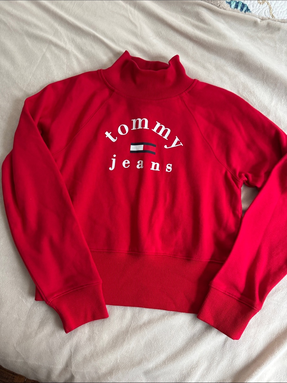 Tommy Hilfiger Red Mock Turtleneck Sweatshirt with Logo